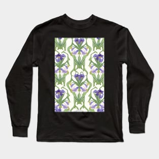 Floral Garden Botanical Print with Purple Iris Long Sleeve T-Shirt